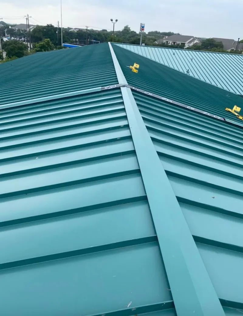 Green commercial metal roof ridge and valley for Metal Roof Repair in Oyster Bay